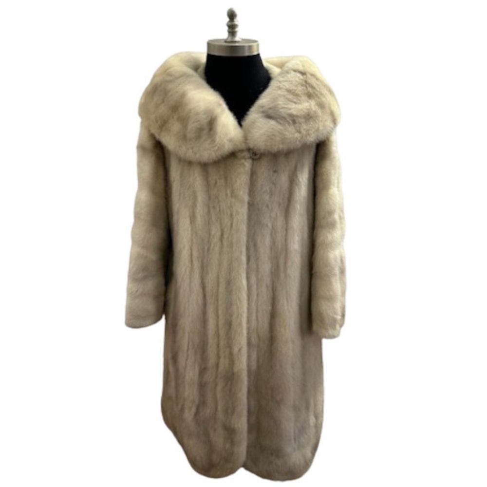 Vtg 50s 60s Cream Brown Set Back Collar Mink Coat M/S
